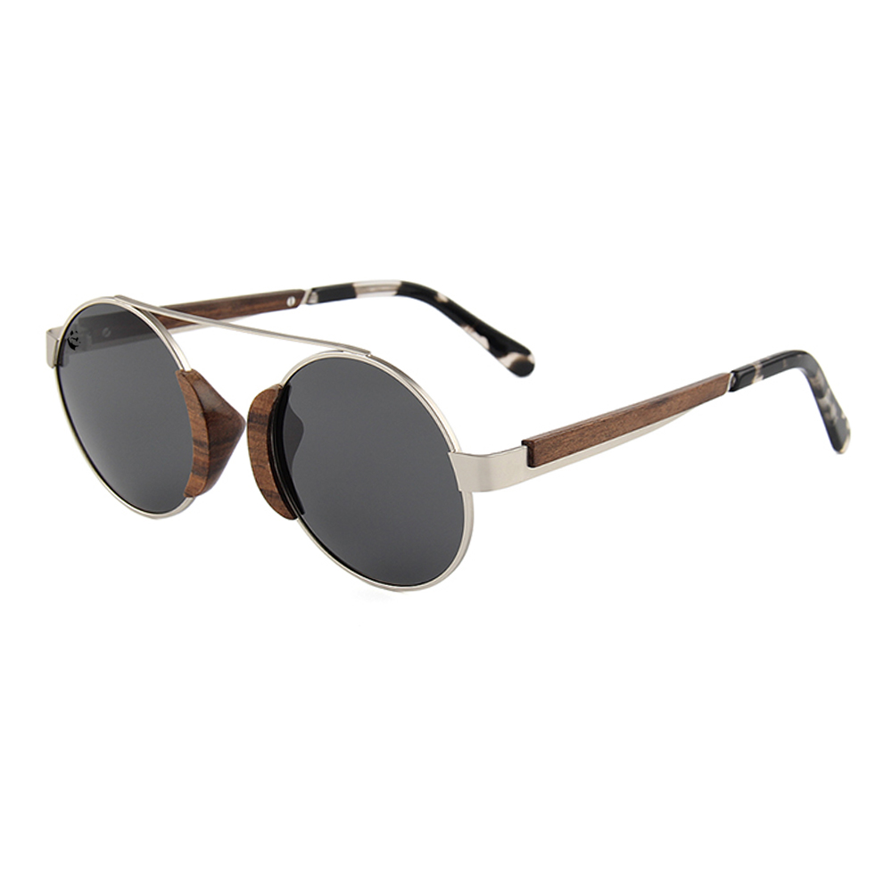 Lentes Gafas de Sol PANDAS Unisex para Hombre y Mujer Polarizados Vintage Retro Redondos Circulares de Madera UV400 Cóndor Gris