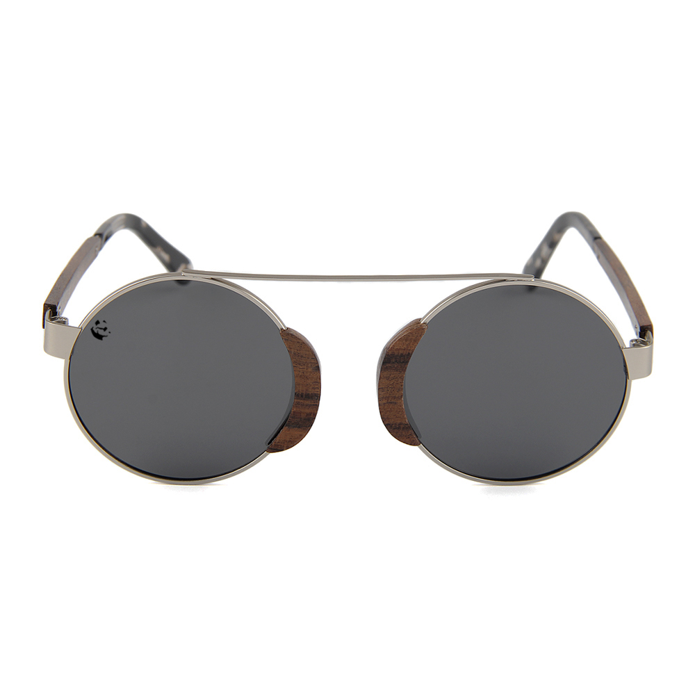 Lentes Gafas de Sol PANDAS Unisex para Hombre y Mujer Polarizados Vintage Retro Redondos Circulares de Madera UV400 Cóndor Gris