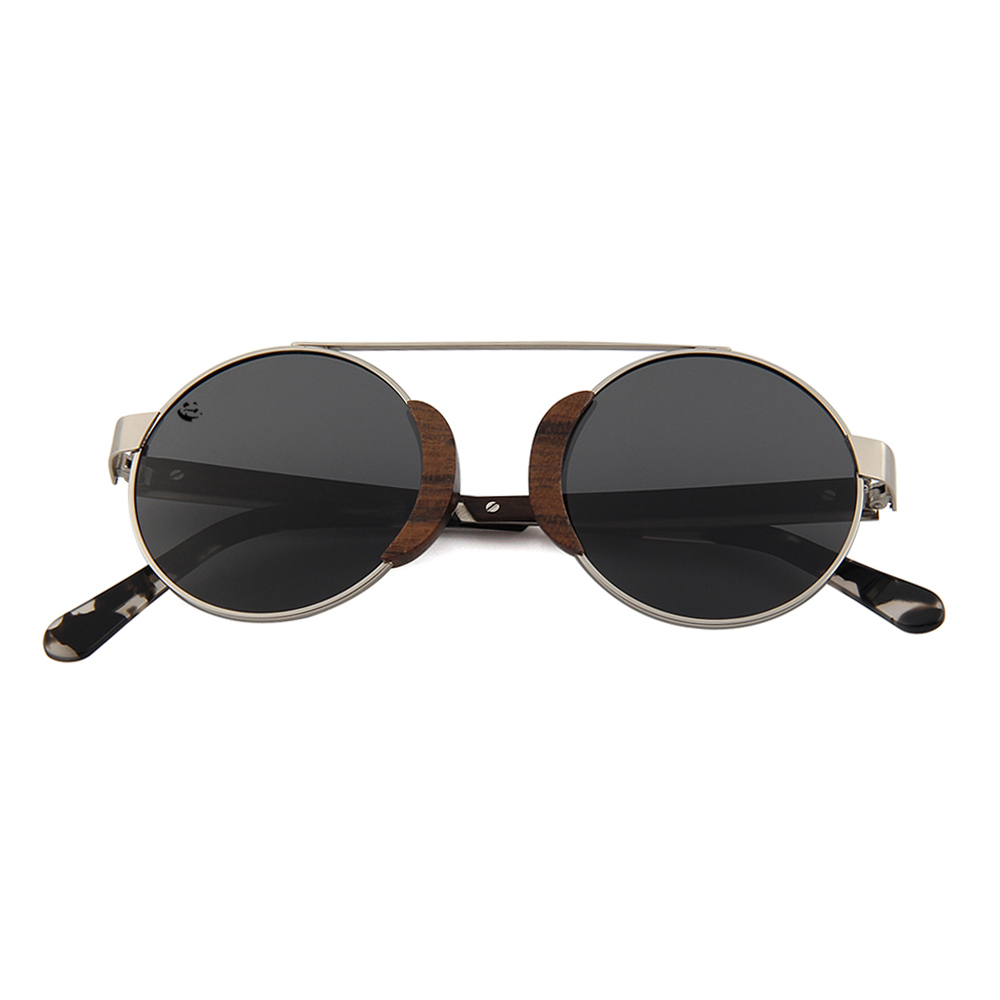 Lentes Gafas de Sol PANDAS Unisex para Hombre y Mujer Polarizados Vintage Retro Redondos Circulares de Madera UV400 Cóndor Gris