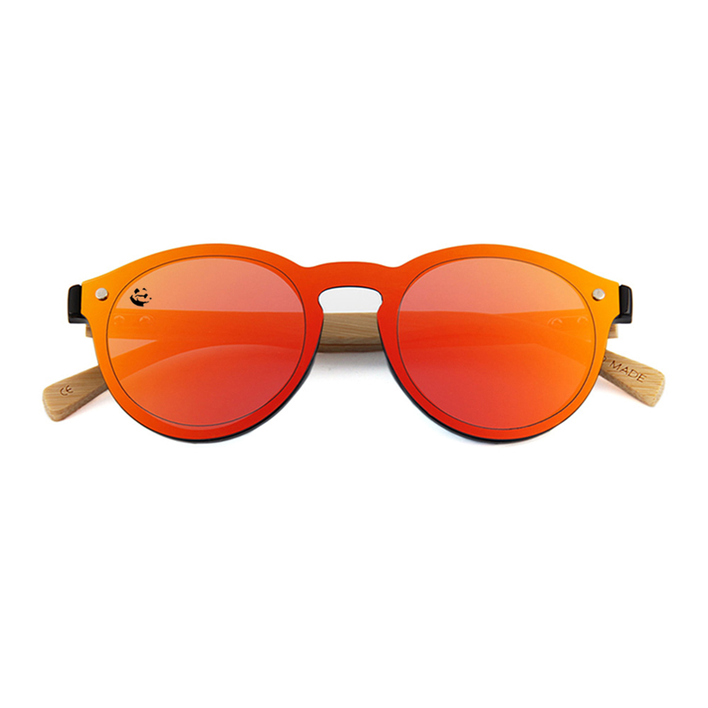 Lentes Gafas de Sol PANDAS Unisex para Hombre y Mujer de Madera de Bambú Redondos Circulares Espejados Naranja UV400 Mapache Rojo