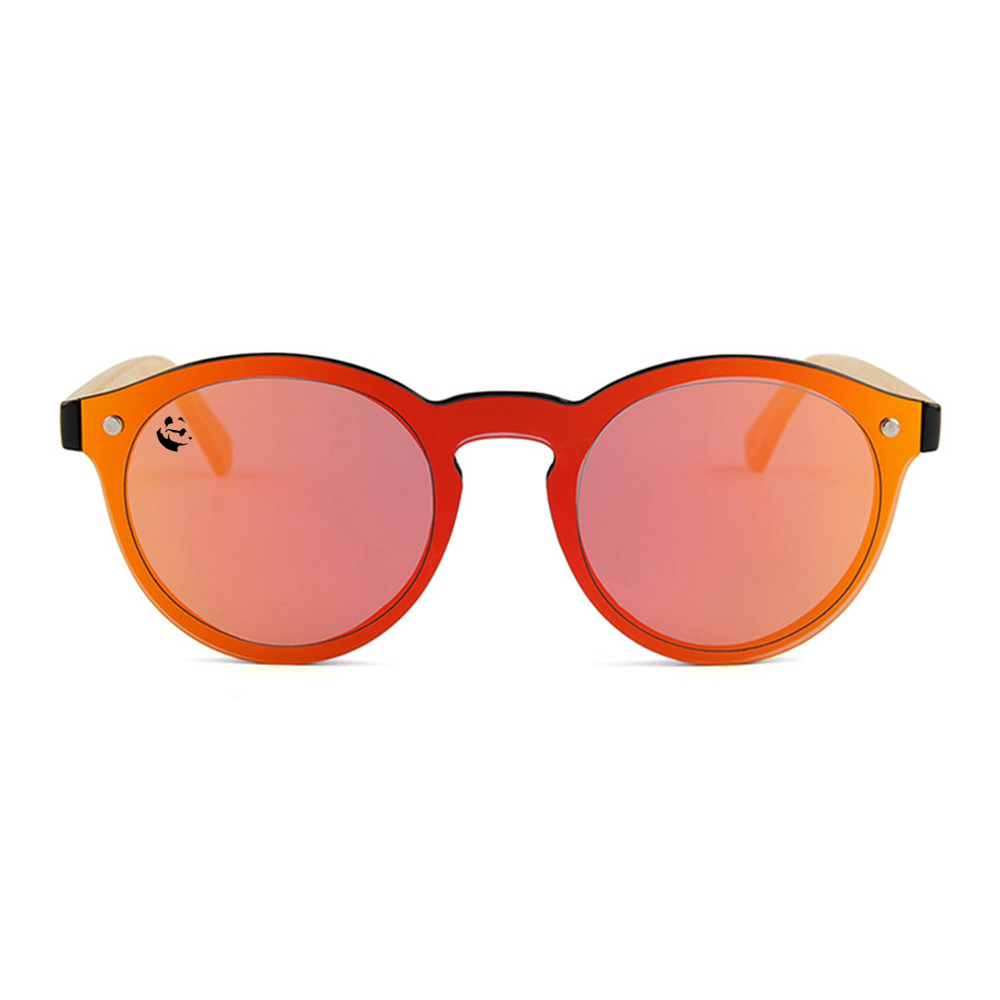 Lentes Gafas de Sol PANDAS Unisex para Hombre y Mujer de Madera de Bambú Redondos Circulares Espejados Naranja UV400 Mapache Rojo