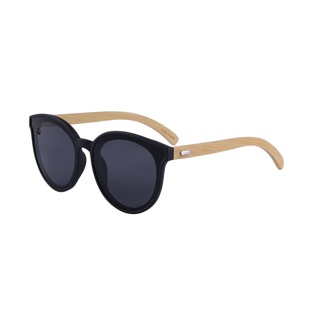 Lentes Gafas de Sol PANDAS para Mujer Dama de Madera de Bambú Grandes Redondos Circulares Oscuros UV400 Lince Negro