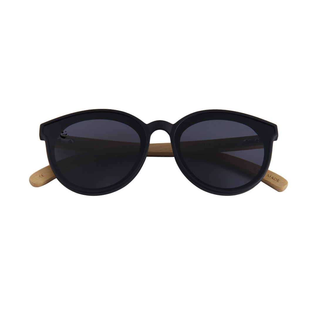 Lentes Gafas de Sol PANDAS para Mujer Dama de Madera de Bambú Grandes Redondos Circulares Oscuros UV400 Lince Negro