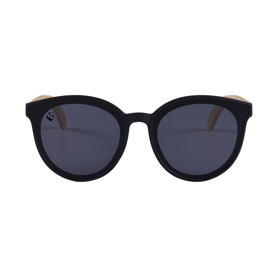 Lentes Gafas de Sol PANDAS para Mujer Dama de Madera de Bambú Grandes Redondos Circulares Oscuros UV400 Lince Negro
