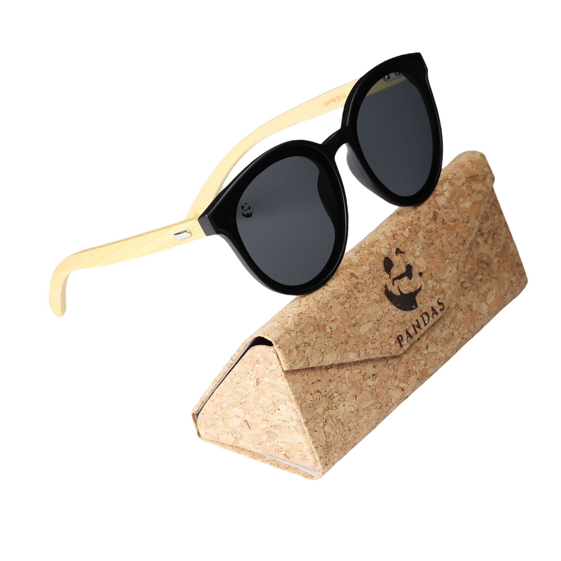 Lentes Gafas de Sol PANDAS para Mujer Dama de Madera de Bambú Grandes Redondos Circulares Oscuros UV400 Lince Negro