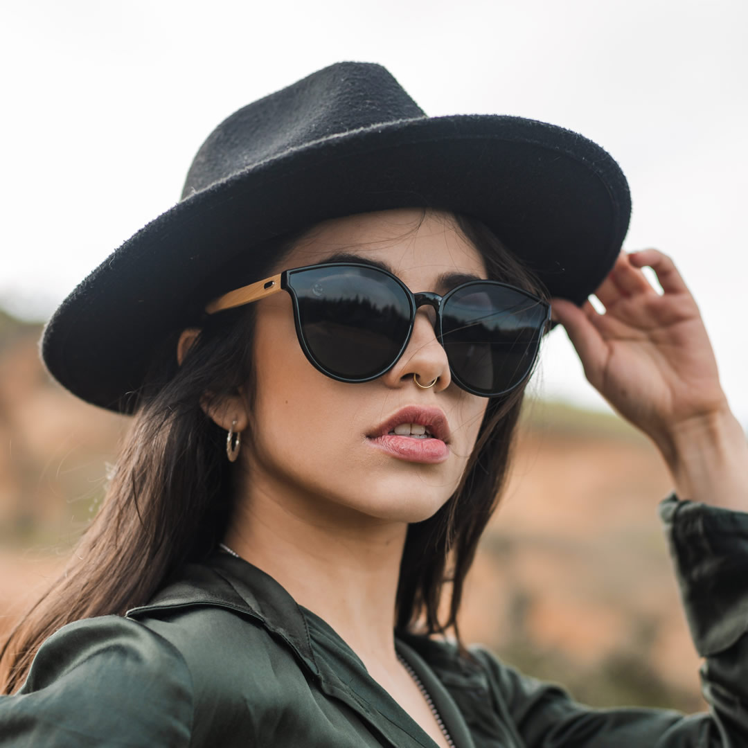 Lentes Gafas de Sol PANDAS para Mujer Dama de Madera de Bambú Grandes Redondos Circulares Oscuros UV400 Lince Negro