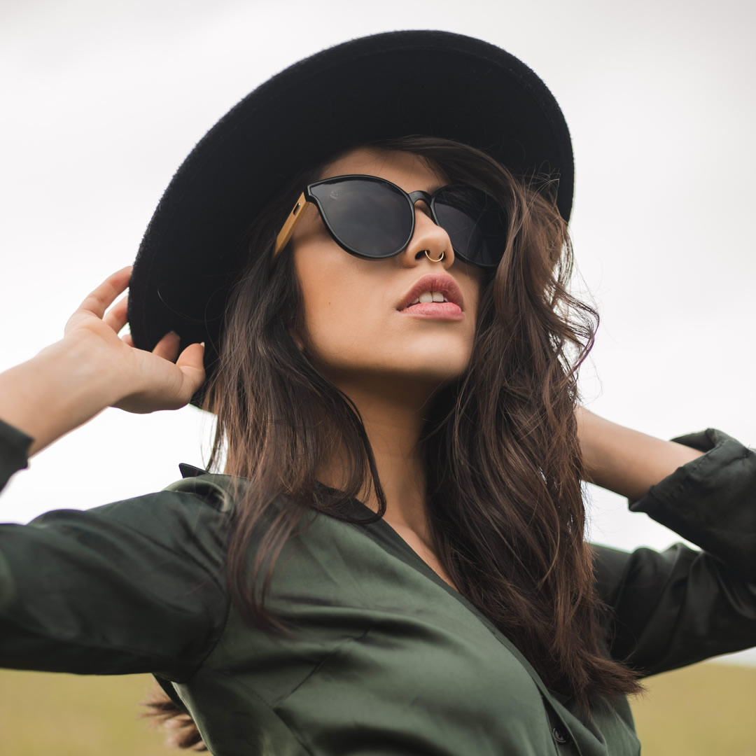 Lentes Gafas de Sol PANDAS para Mujer Dama de Madera de Bambú Grandes Redondos Circulares Oscuros UV400 Lince Negro