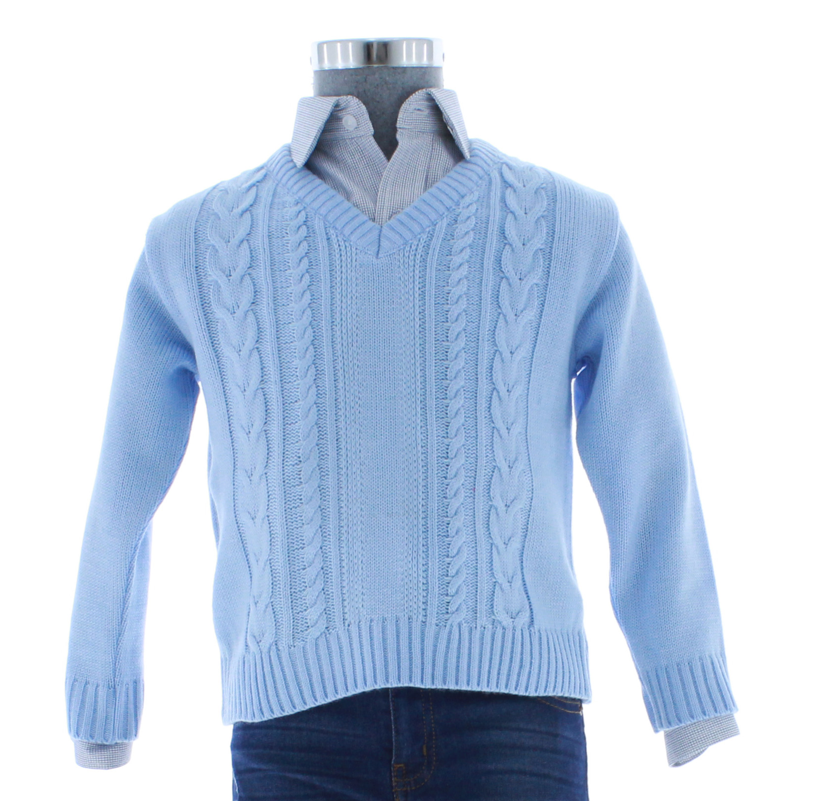 Sueter Niño Tejido Azul Cielo Cuello V 2664 1 a 16 Años.