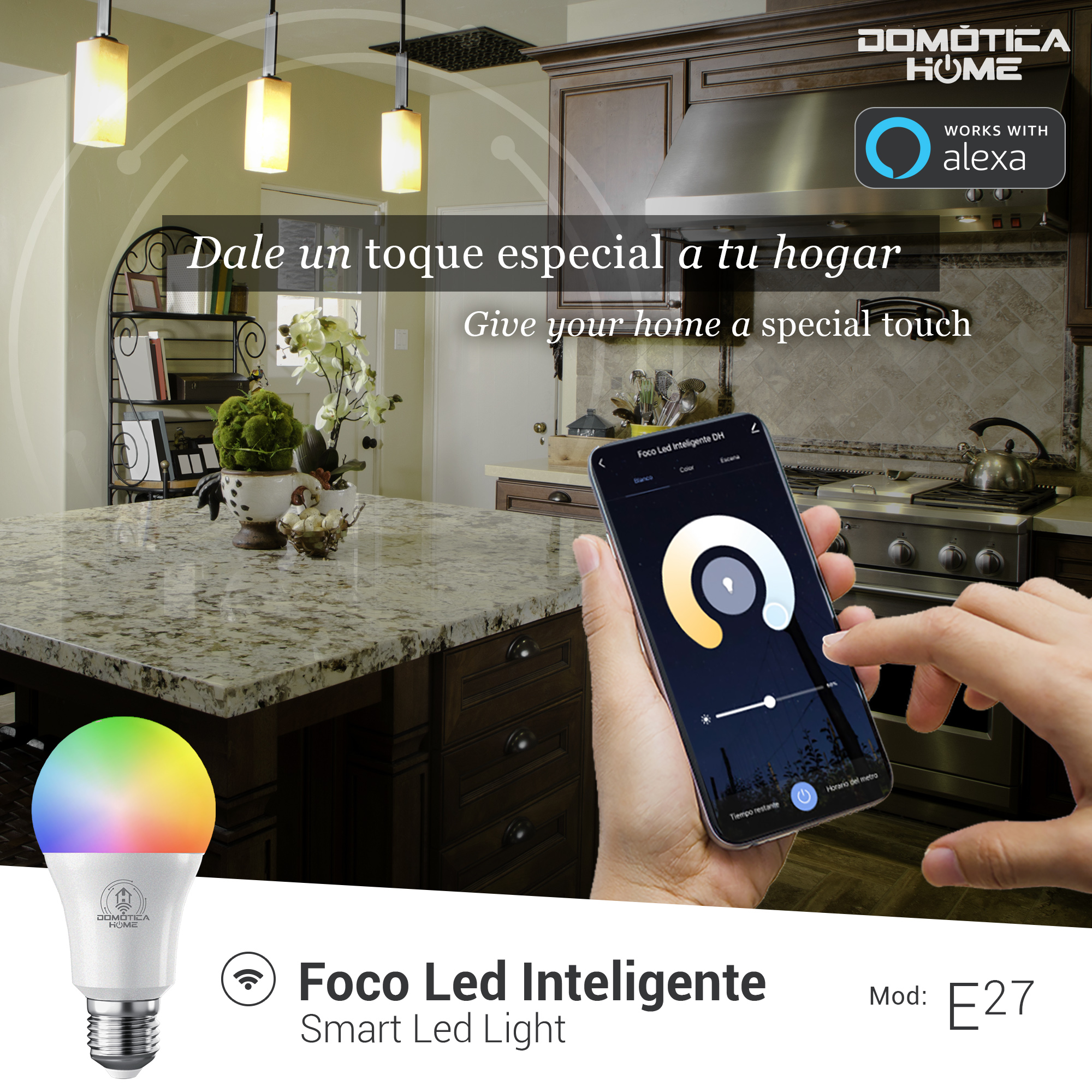 Foco Led Inteligente WIFI  DOMOTICA HOME, Multicolor + Luz Blanca Fría y Cálida  9W Wifi 2.4 GHz (PACK 4).