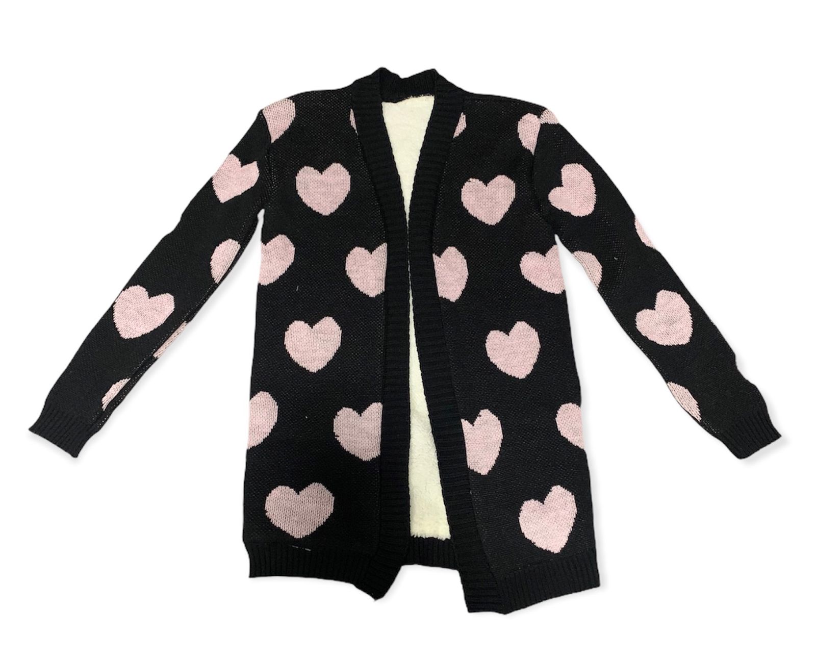 CARDIGAN ENSAMBLE CORTO TIPO SUETER PARA MUJER DISEÑO CORAZONES ABORREGADO POR DENTRO 