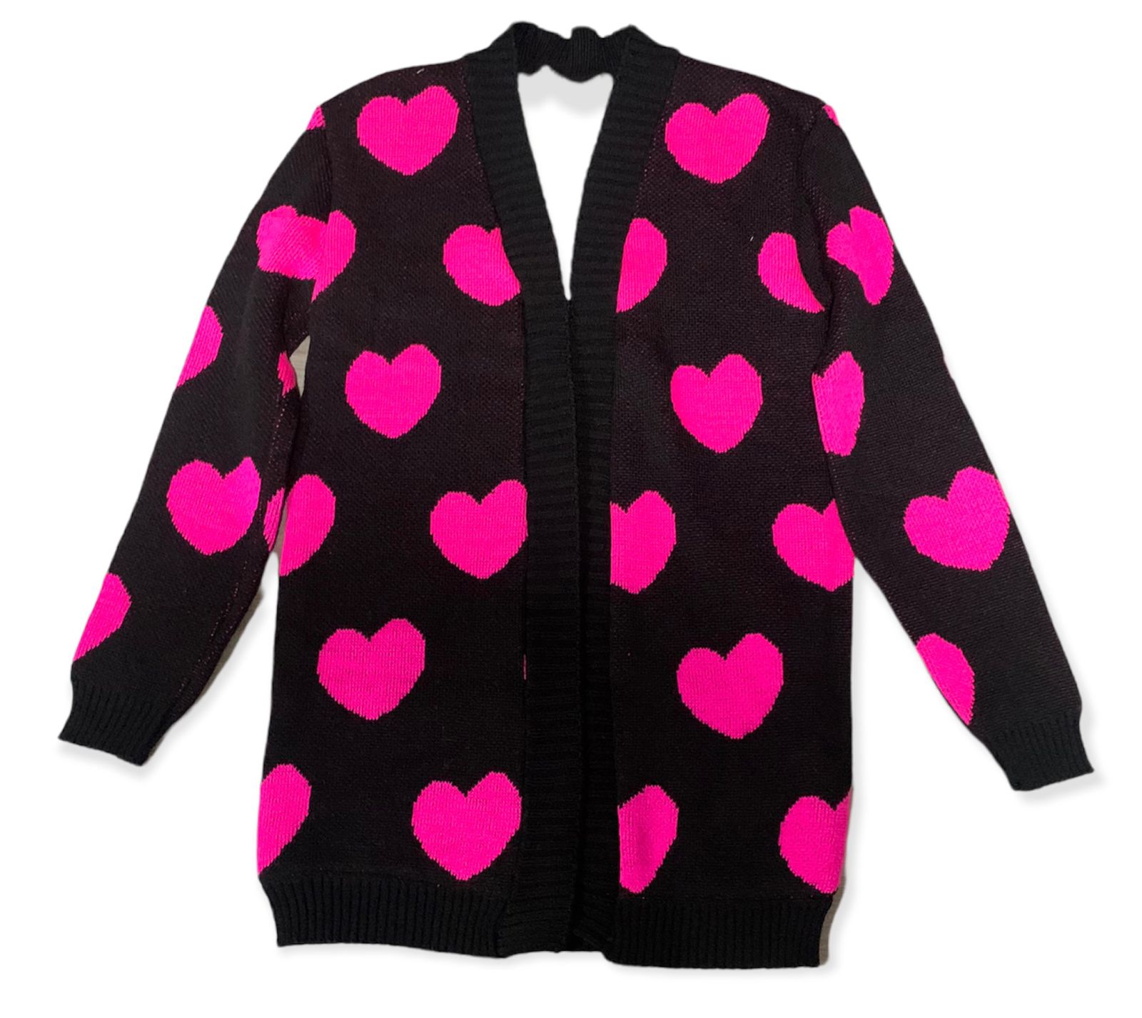 CARDIGAN ENSAMBLE CORTO TIPO SUETER PARA MUJER DISEÑO CORAZONES ABORREGADO POR DENTRO 