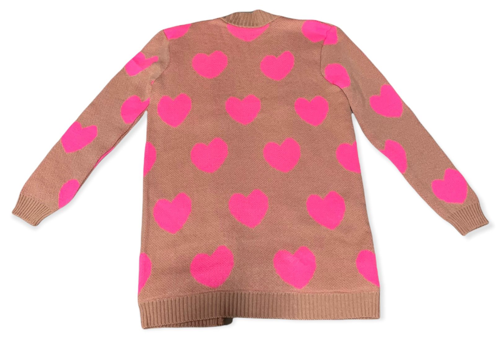 CARDIGAN ENSAMBLE CORTO TIPO SUETER PARA MUJER DISEÑO CORAZONES ABORREGADO POR DENTRO 