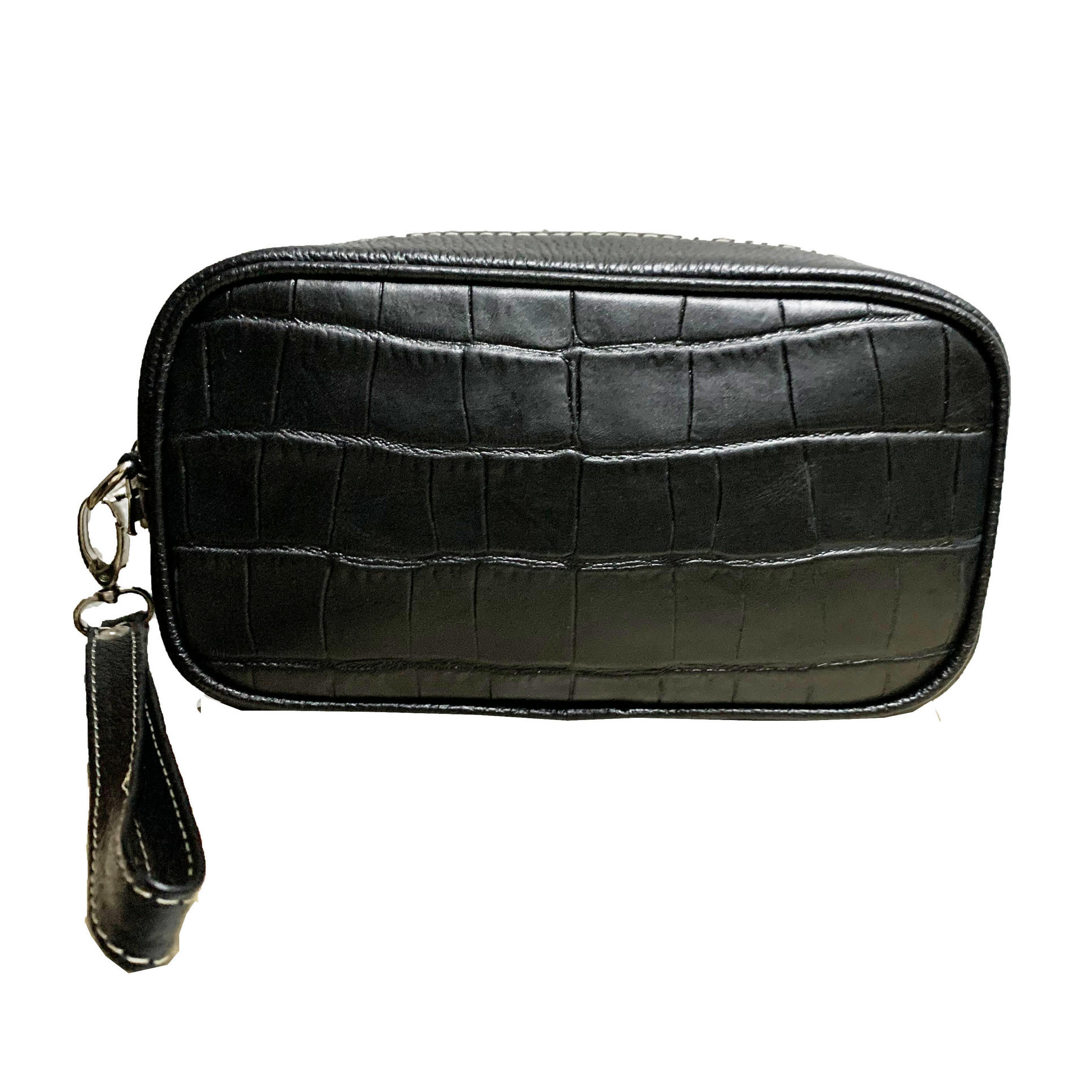 SOBAQUERA NECESER DE PIEL GRABADO COCODRILO NEGRO