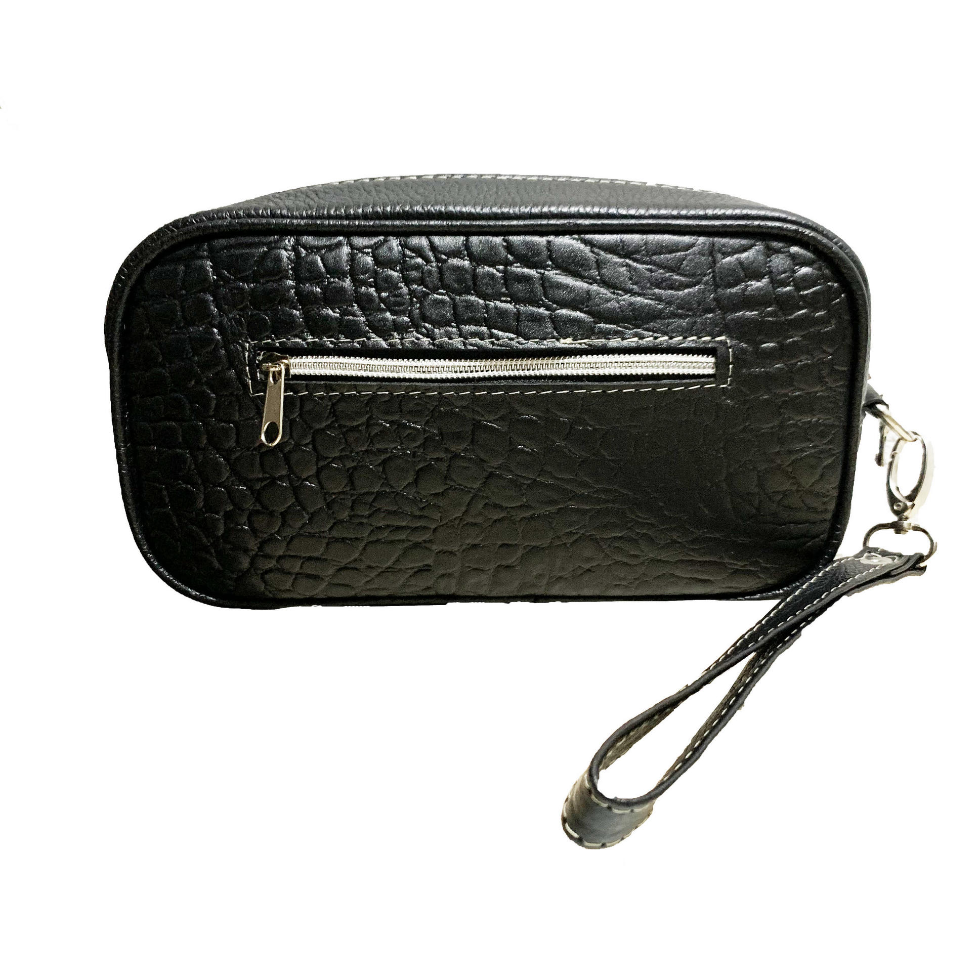 SOBAQUERA NECESER DE PIEL GRABADO COCODRILO NEGRO