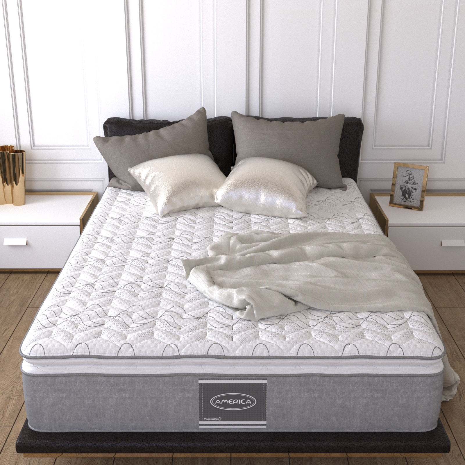 Colchón Matrimonial América Fresh Ortopédico Con Colchoneta PILLOW TOP + Box Matrimonial + Edredón Matrimonial Ligero + Protector Matrimonial + ALMOHADAS DE REGALO