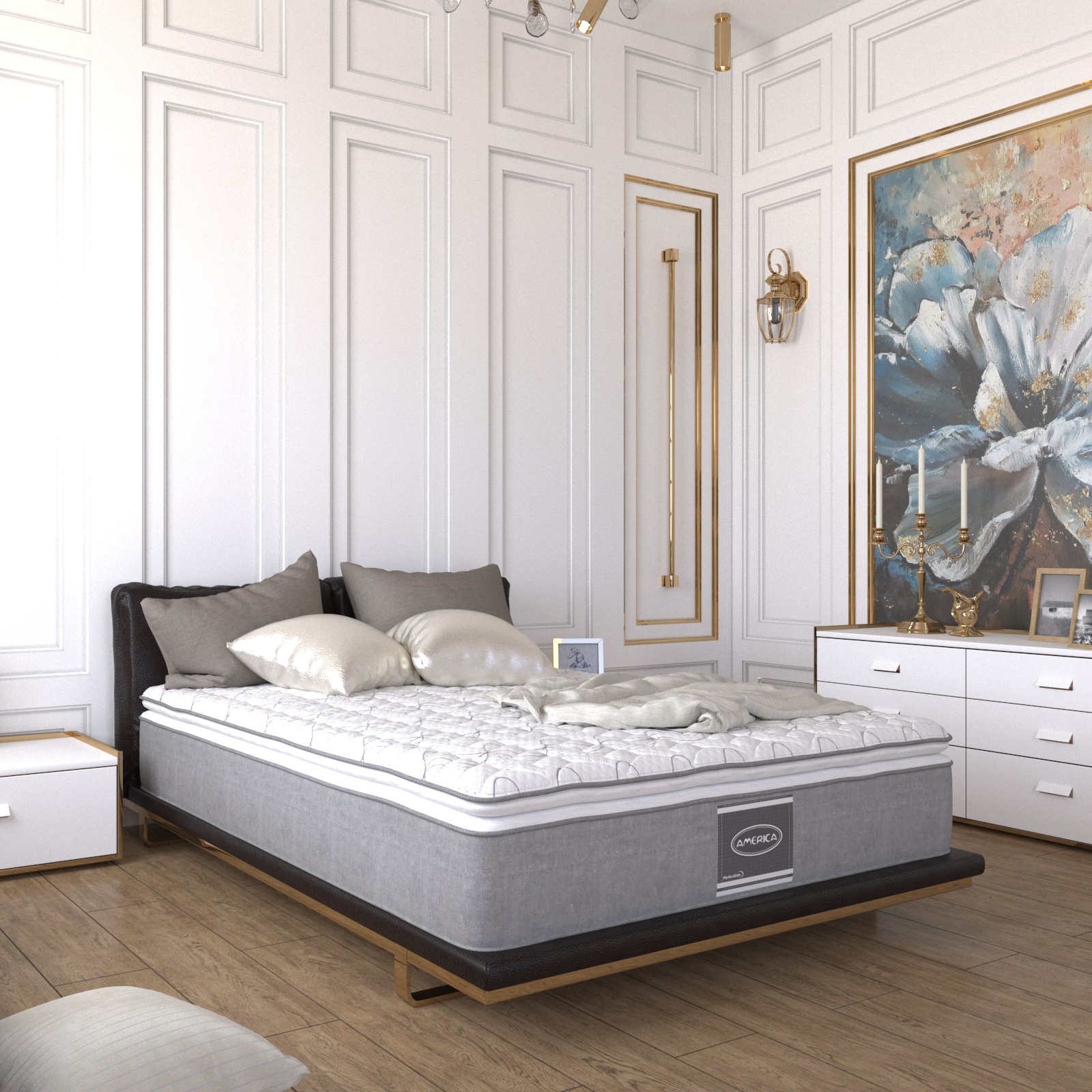 Colchón Matrimonial América Fresh Ortopédico Con Colchoneta PILLOW TOP + Box Matrimonial + Edredón Matrimonial Ligero + Protector Matrimonial + ALMOHADAS DE REGALO