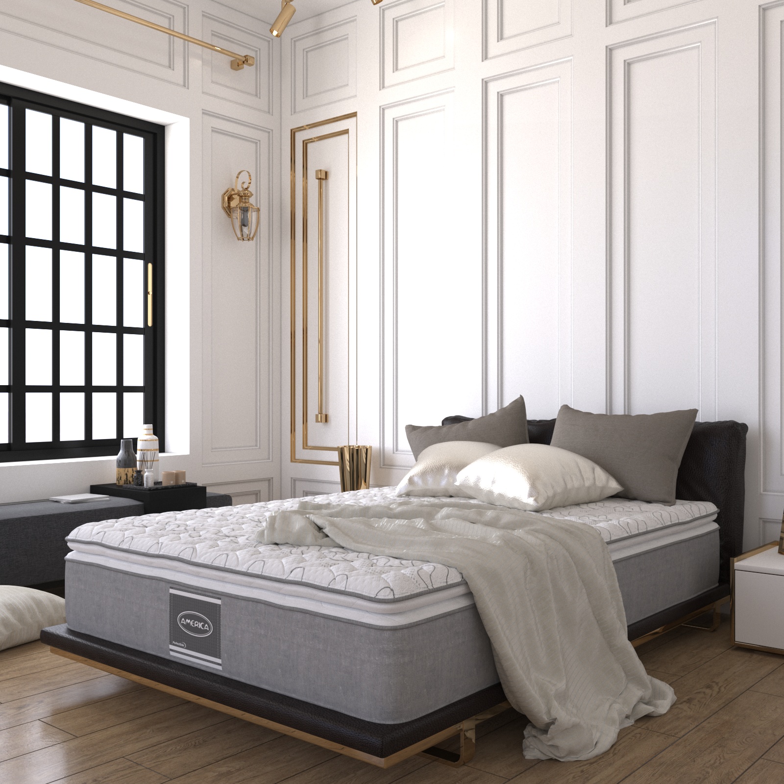 Colchón Matrimonial América Fresh Ortopédico Con Colchoneta PILLOW TOP + Box Matrimonial + Edredón Matrimonial Ligero + Protector Matrimonial + ALMOHADAS DE REGALO