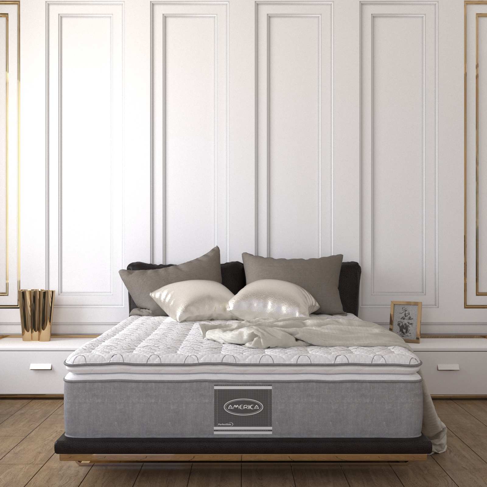 Colchón Matrimonial América Fresh Ortopédico Con Colchoneta PILLOW TOP + Box Matrimonial + Edredón Matrimonial Ligero + Protector Matrimonial + ALMOHADAS DE REGALO