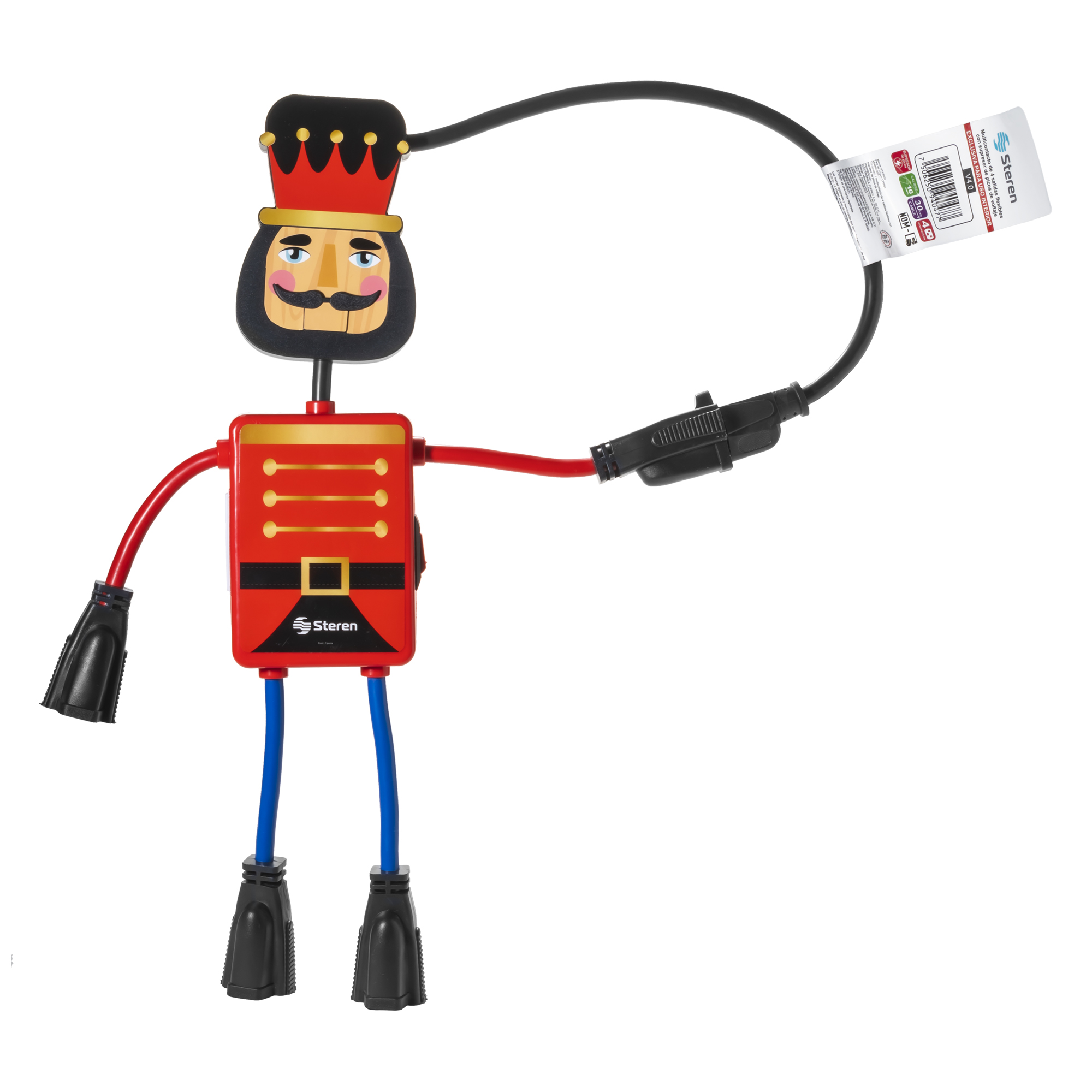 Multicontacto Steren Con Forma de Cascanueces Steren con Botón ON/OFF y Protector de Picos