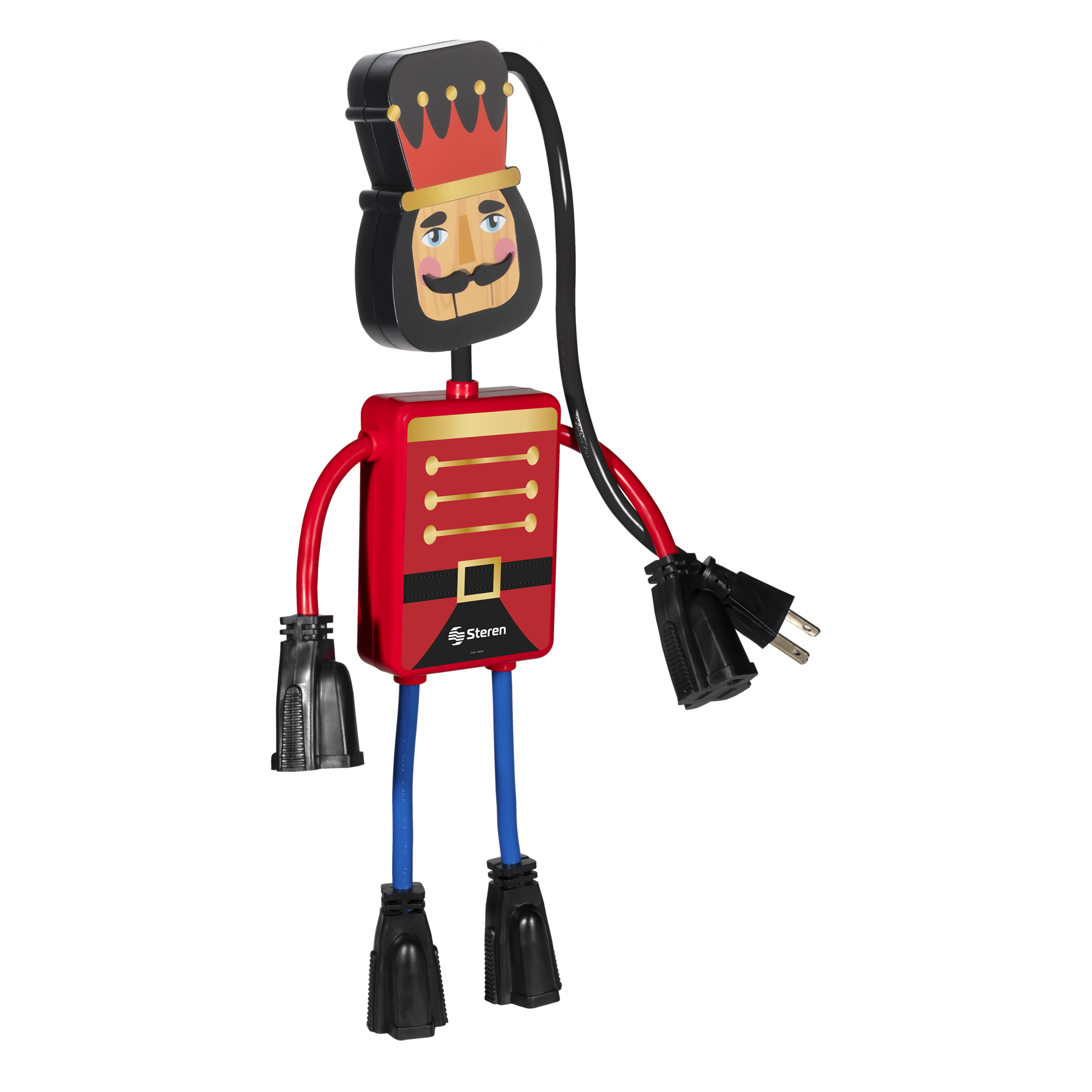 Multicontacto Steren Con Forma de Cascanueces Steren con Botón ON/OFF y Protector de Picos