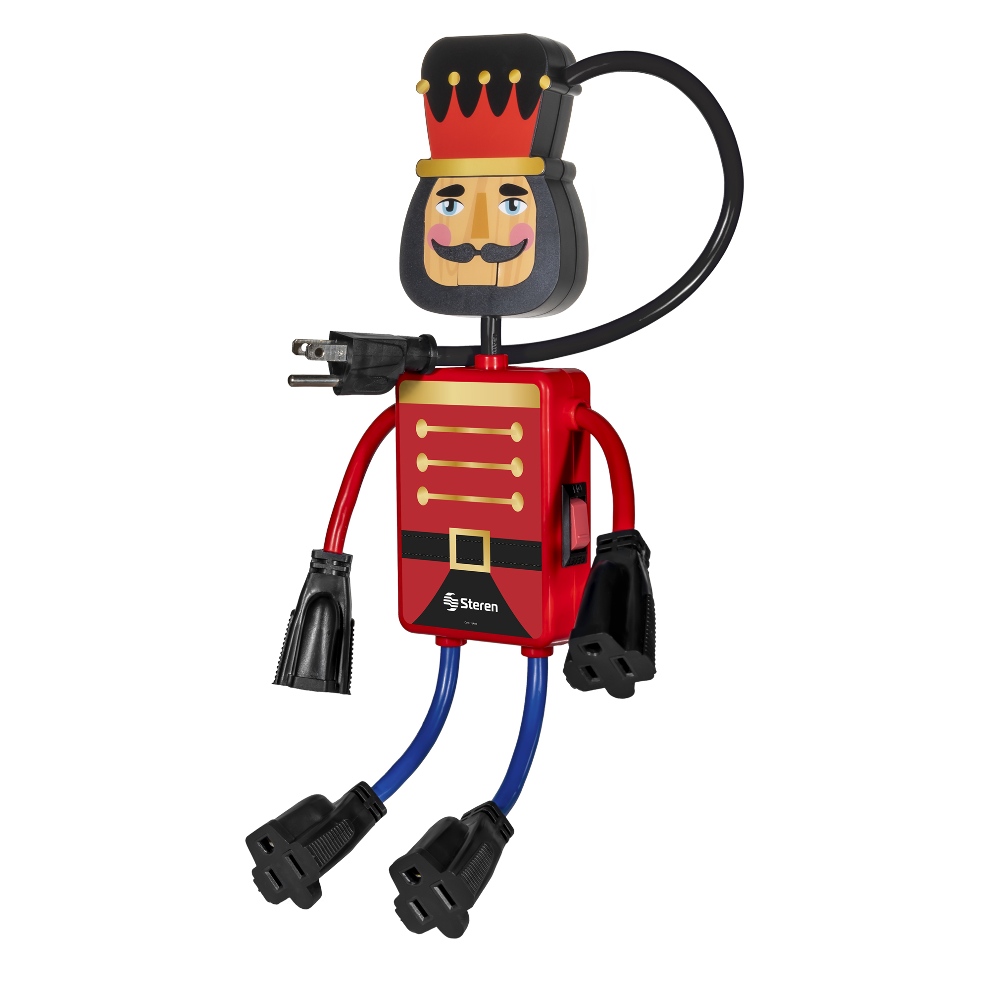 Multicontacto Steren Con Forma de Cascanueces Steren con Botón ON/OFF y Protector de Picos