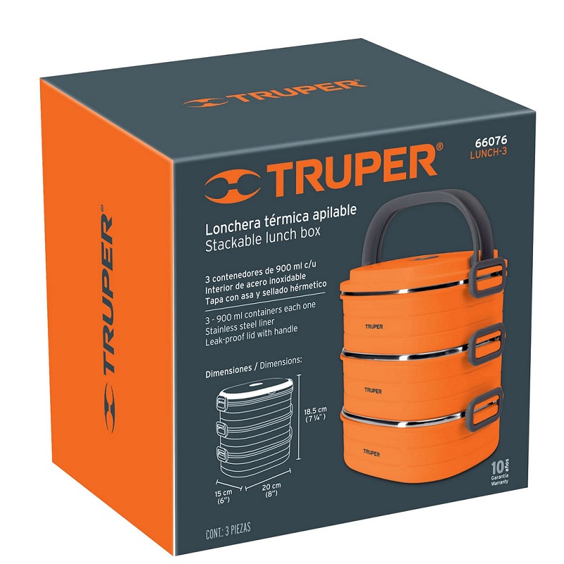 Lonchera térmica con 3 contenedores de acero inoxidable capacidad del contenedor  750 ml LUNCH-3 truper 