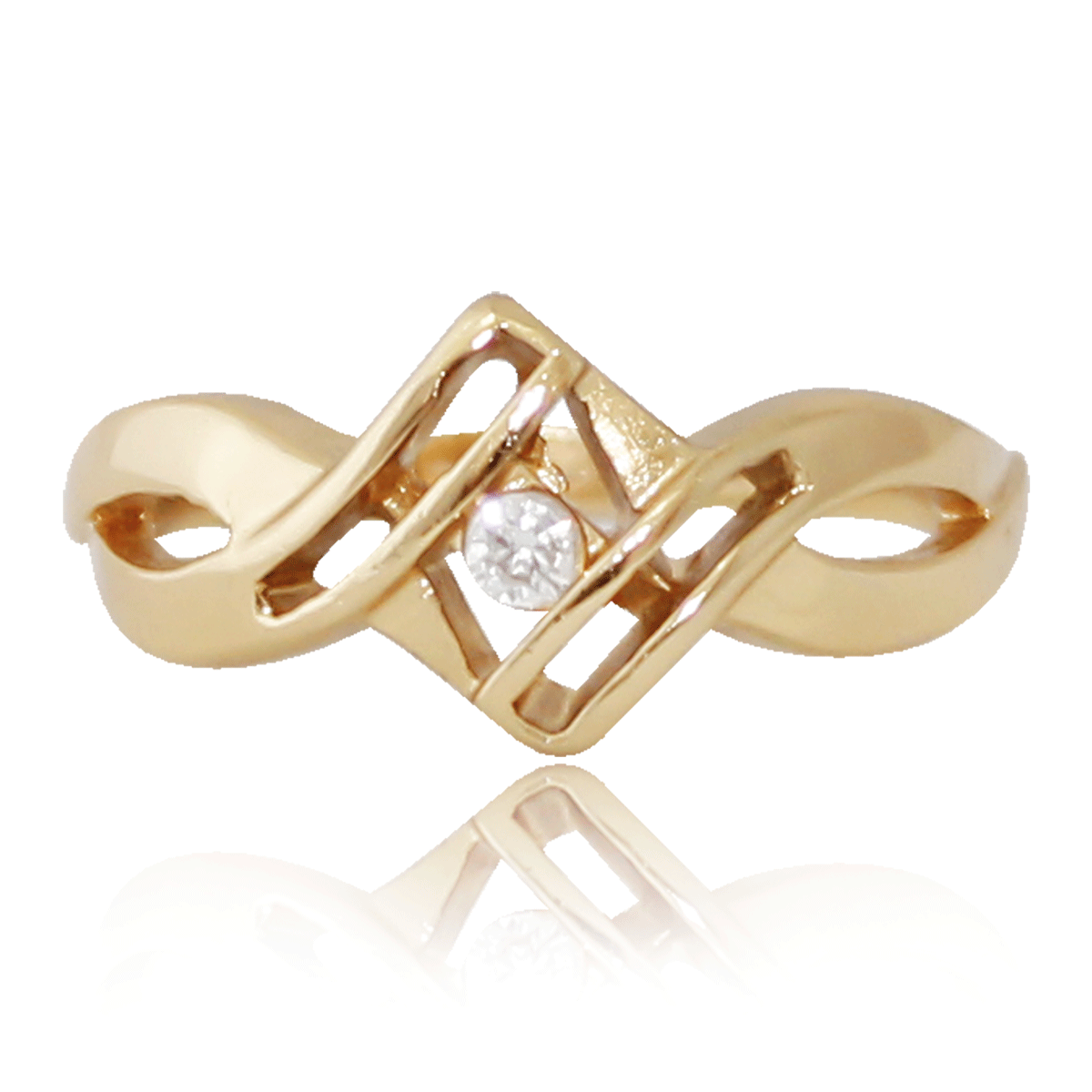 Anillo No 6 Oro 18k Laminado #28 Forma De Rombo Con Circonia 