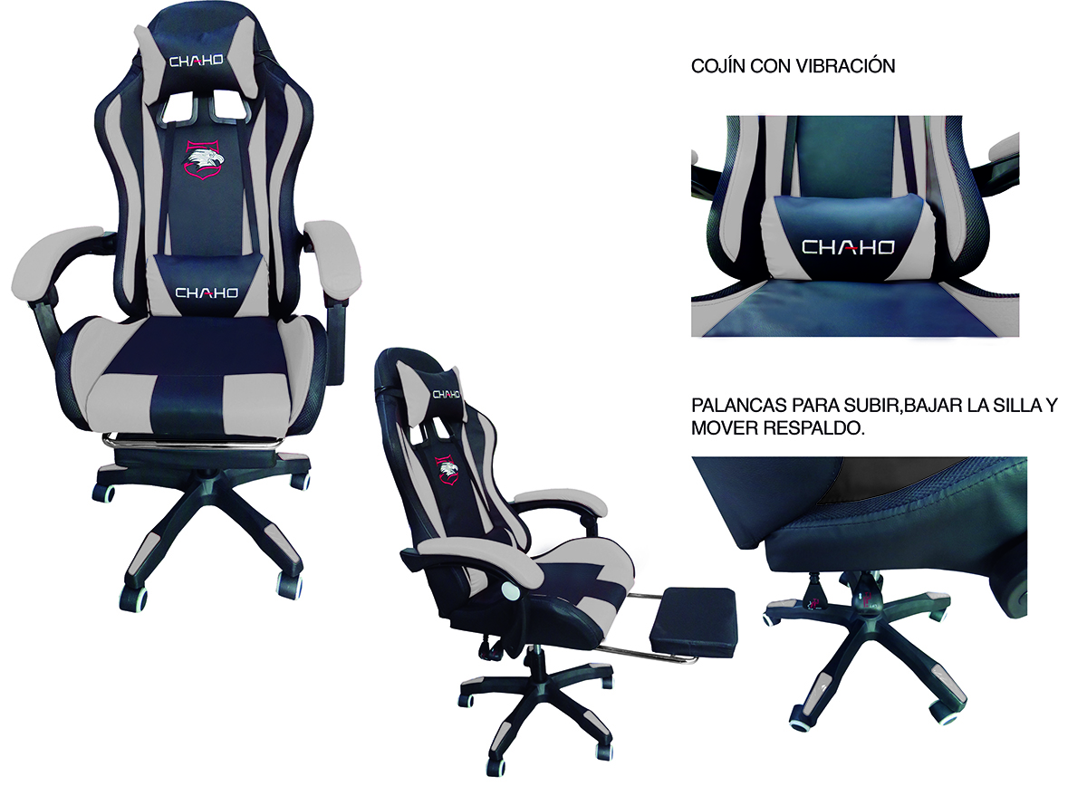 Silla Gamer Ergonomica Reclinable Luces Luz Led Rgb y Posapies Blanco con Negro
