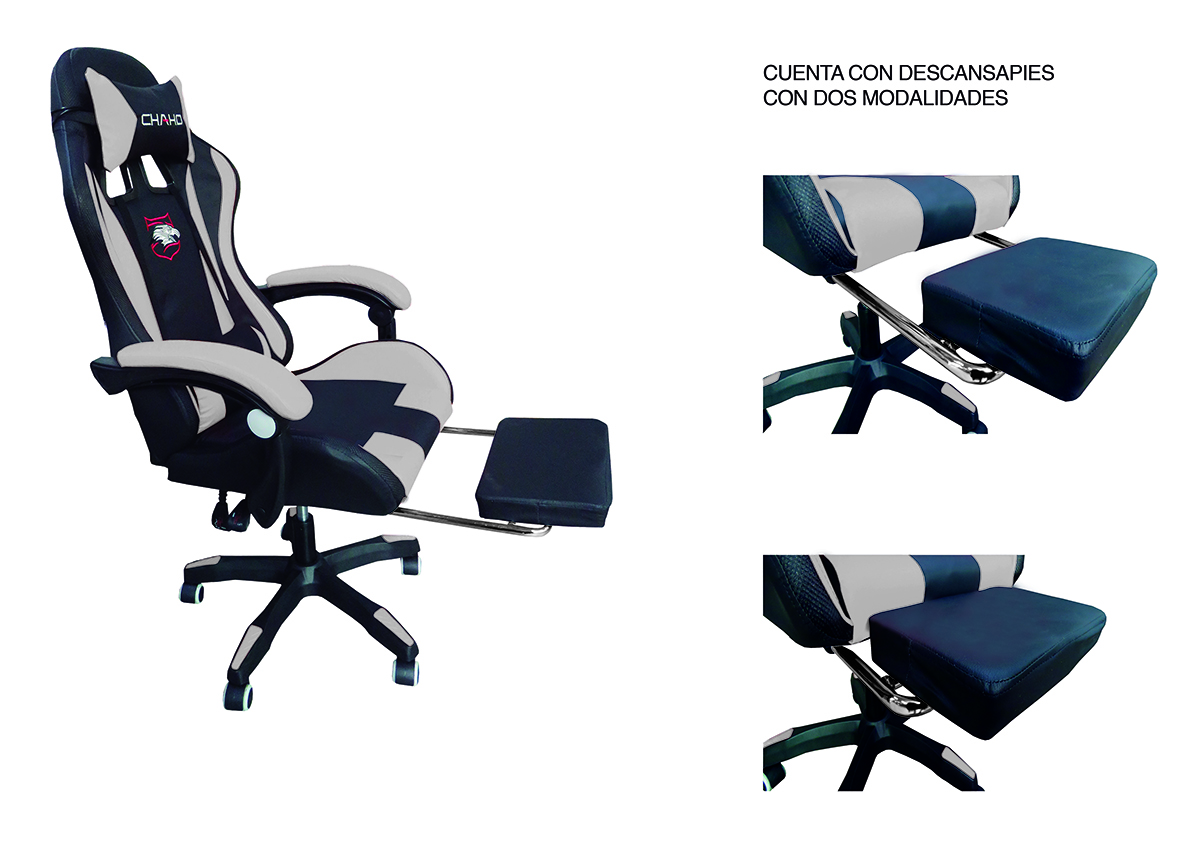 Silla Gamer Ergonomica Reclinable Luces Luz Led Rgb y Posapies Blanco con Negro
