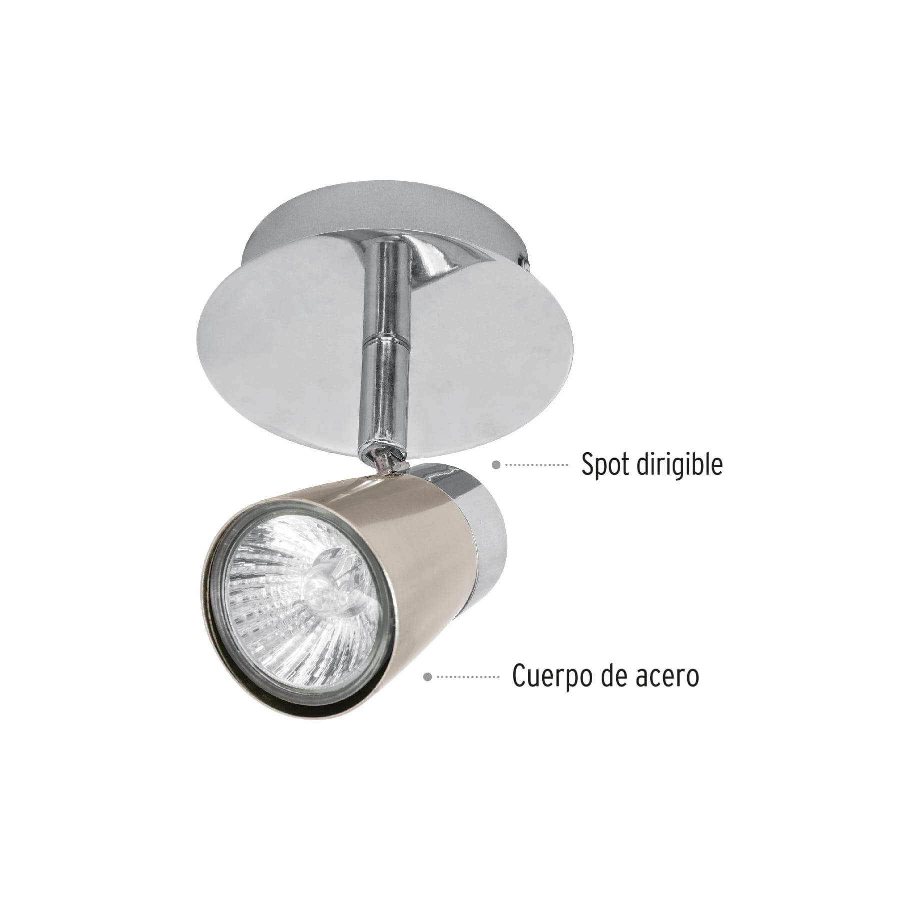 Lampara Luminaria Con 1 Spots de sobreponer, Compatibles con lámparas LED o Halógenas (NO Incluidas).