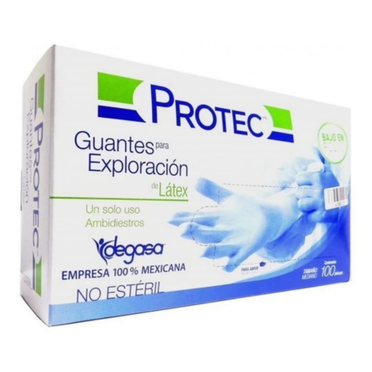 GUANTE EXPLORACION AMBIDIESTRO LATEX PROTEC GRANDE CON 100 PIEZAS, MEDIANO O CHICO, NO ESTERIL