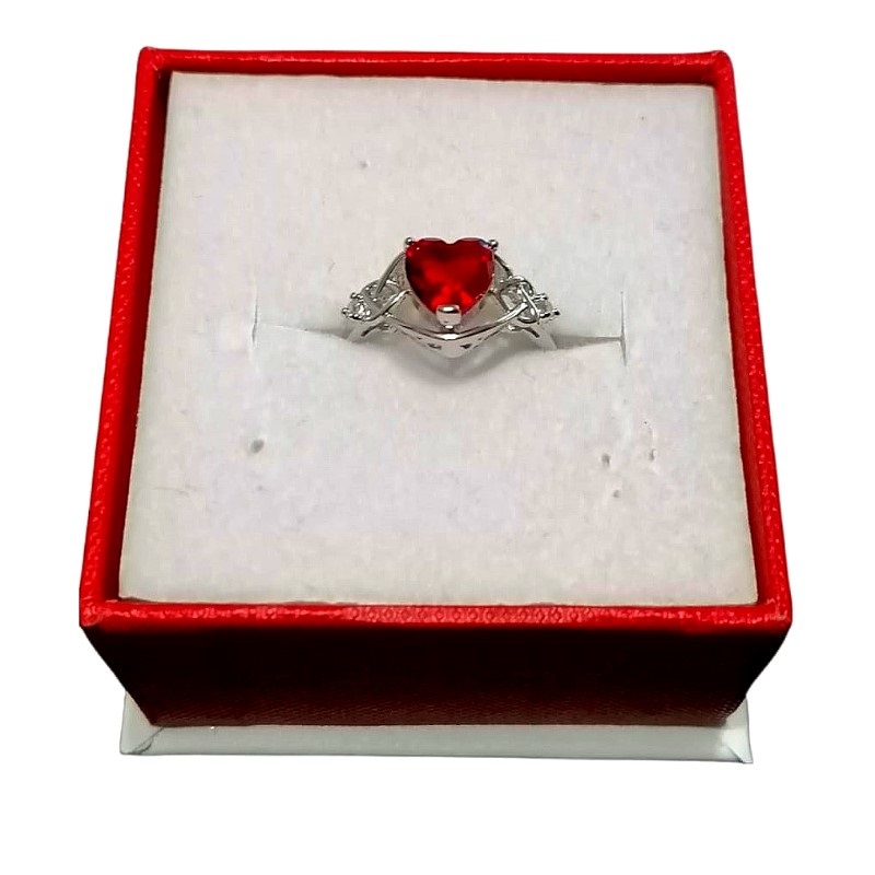 Anillo Corazon Rojo El Mexico QSF en Chapa de Rodio Ajustable SWAROVSKI ELEMENTS INCLUYE DE REGALO ARETES DIAMOND Y CAJA PARA REGALO