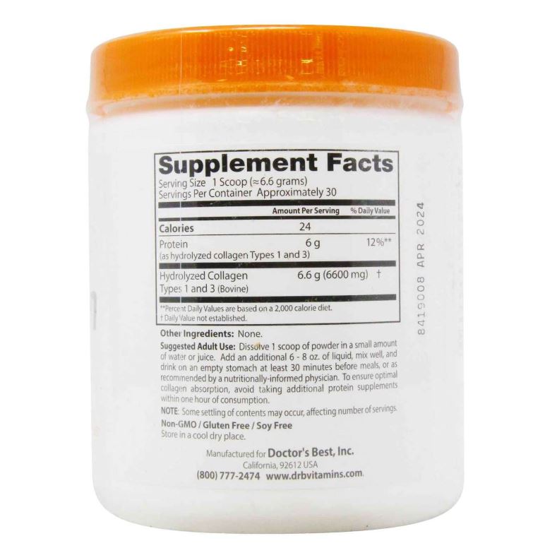 Colágeno,Doctor's Best, 200 g. Mejora la Salud de la Piel , Cabello y Uñas