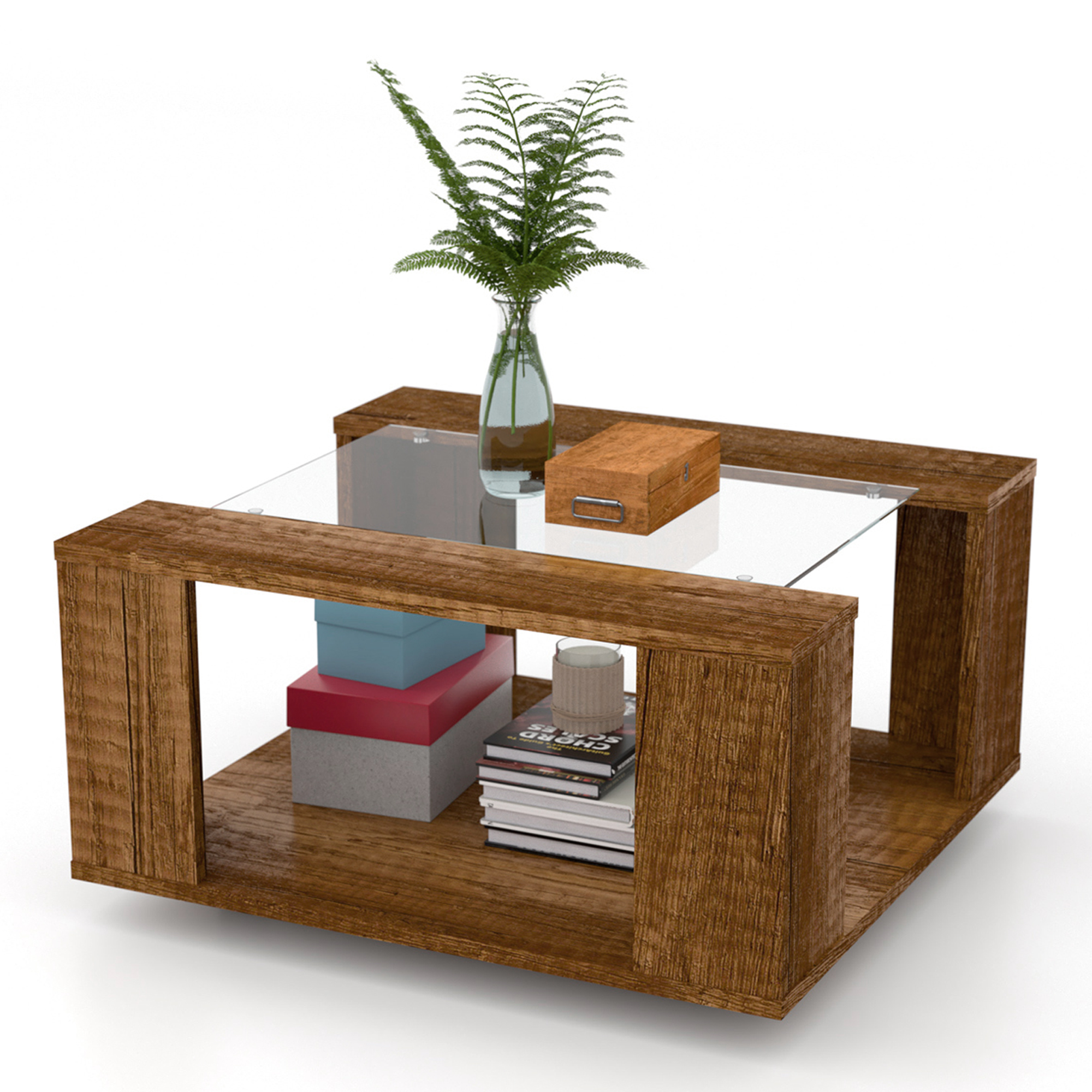 Mesa De Centro Maderkit Con Vidrio Color Caramelo 