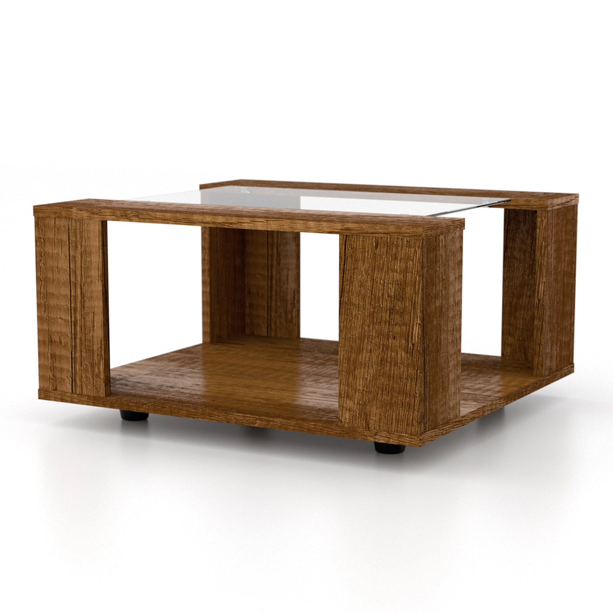 Mesa De Centro Maderkit Con Vidrio Color Caramelo 