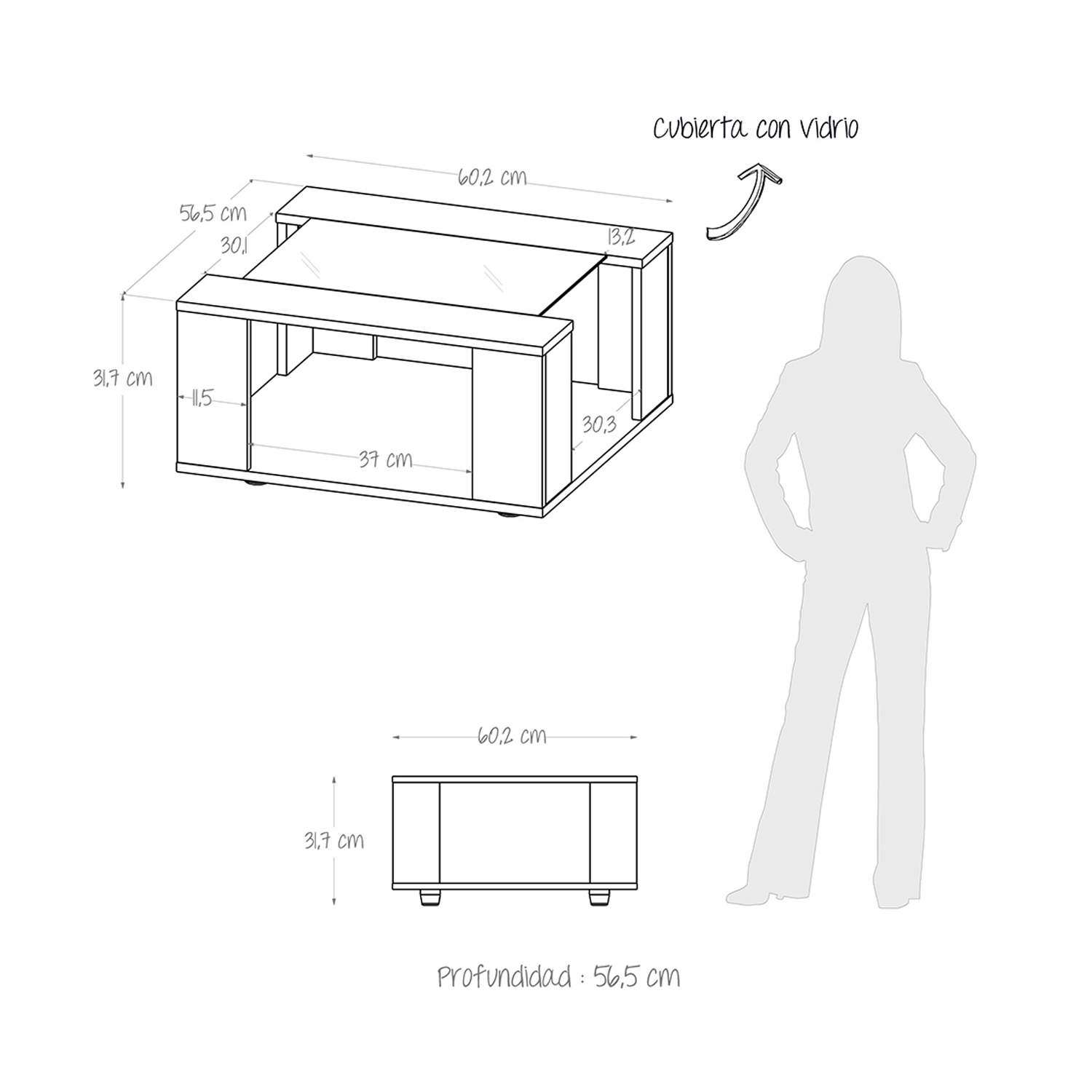 Mesa De Centro Maderkit Con Vidrio Color Caramelo 