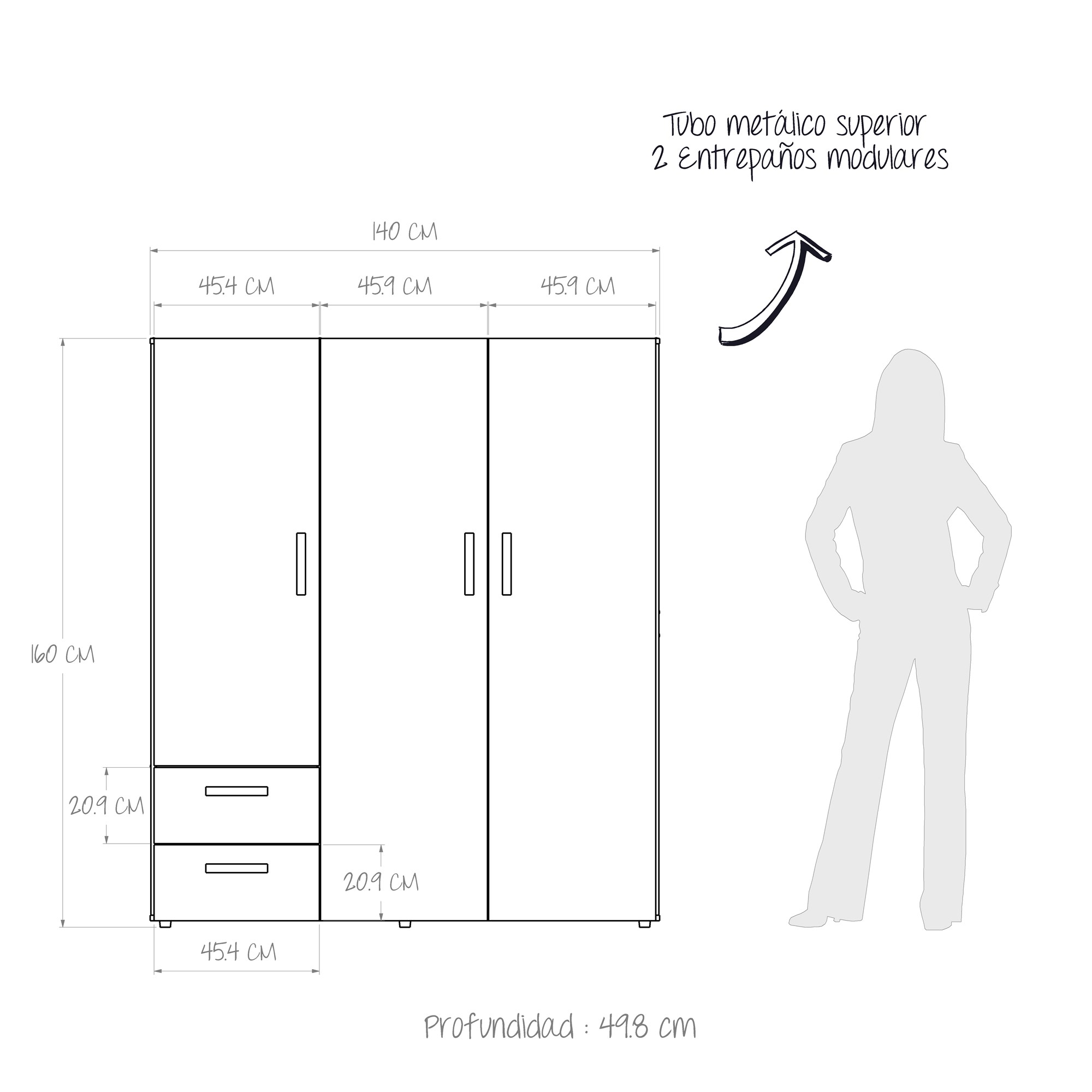 Ropero Armario Linz 140 Maderkit Color Ceniza 