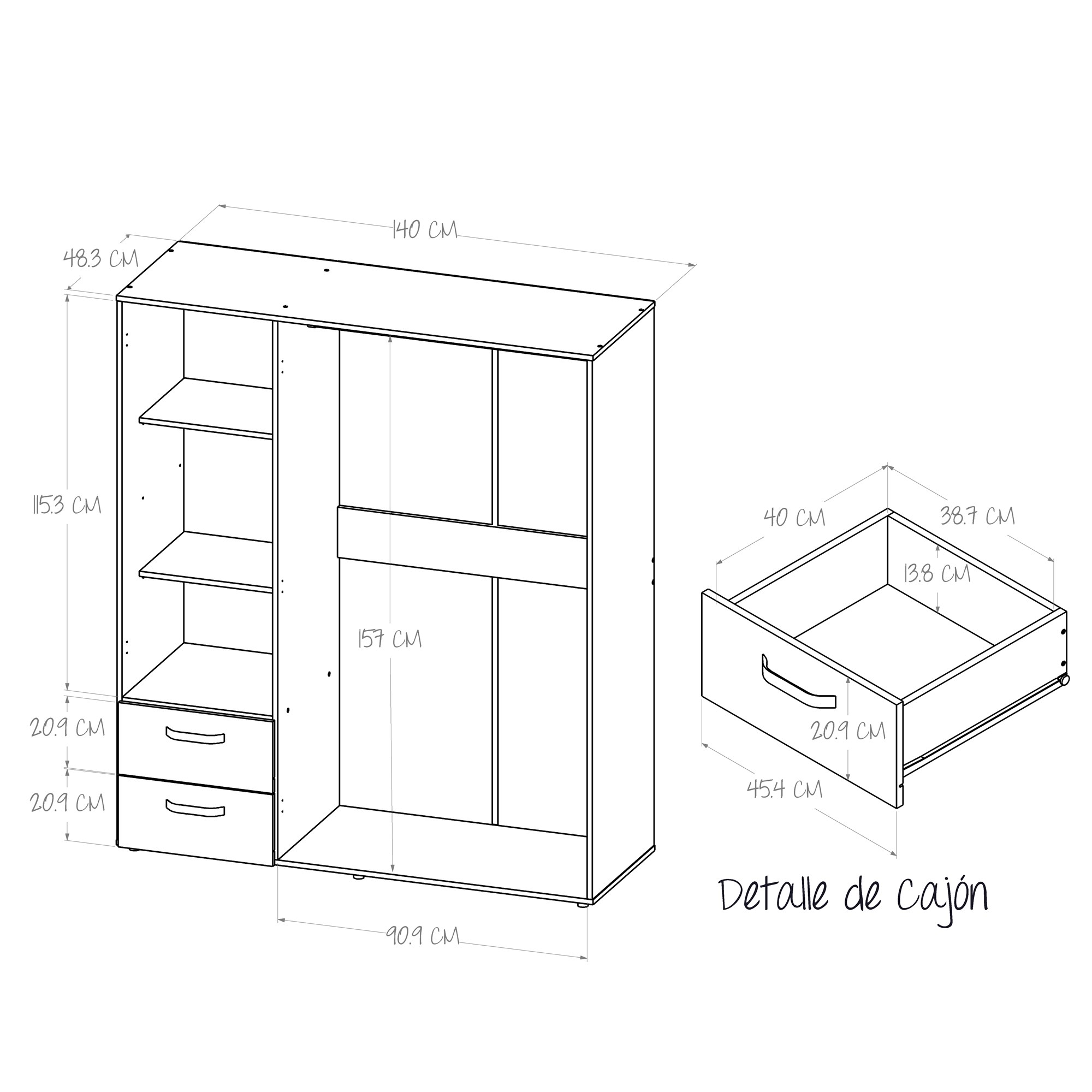 Ropero Armario Linz 140 Maderkit Color Ceniza 