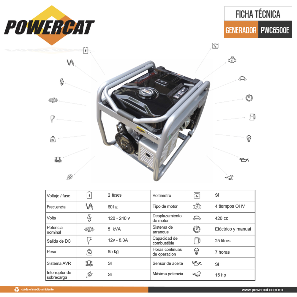 GENERADOR A GASOLINA POWER CAT PWC6500E