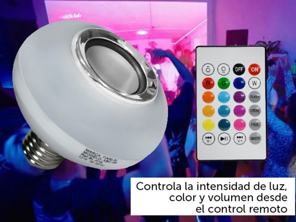 Foco Led Bocina Bluetooth Control 12w Luz De Colores Rgb 840 LM E27 