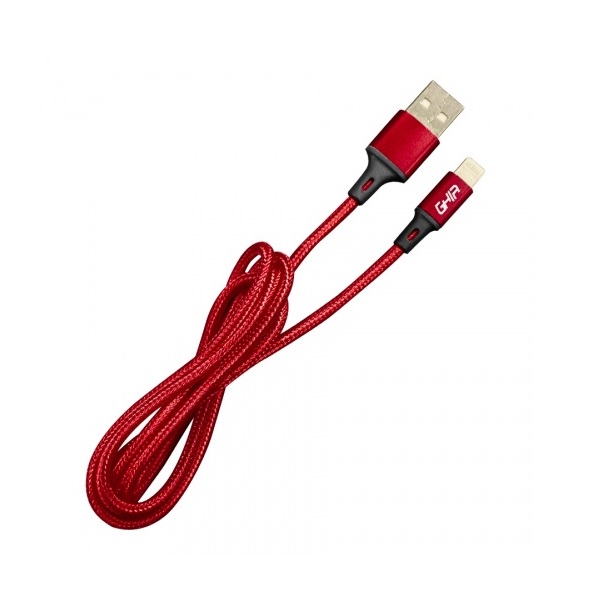 CABLE USB TIPO LIGHTNING NYLON TELA ROJO DE 1 METRO PORTATIL CELULA IPHONE IPOD GAC-193R CARGA