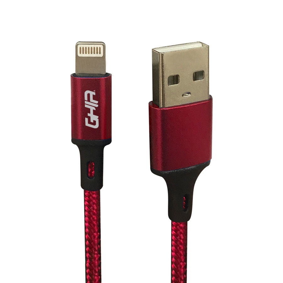 CABLE USB TIPO LIGHTNING NYLON TELA ROJO DE 1 METRO PORTATIL CELULA IPHONE IPOD GAC-193R CARGA