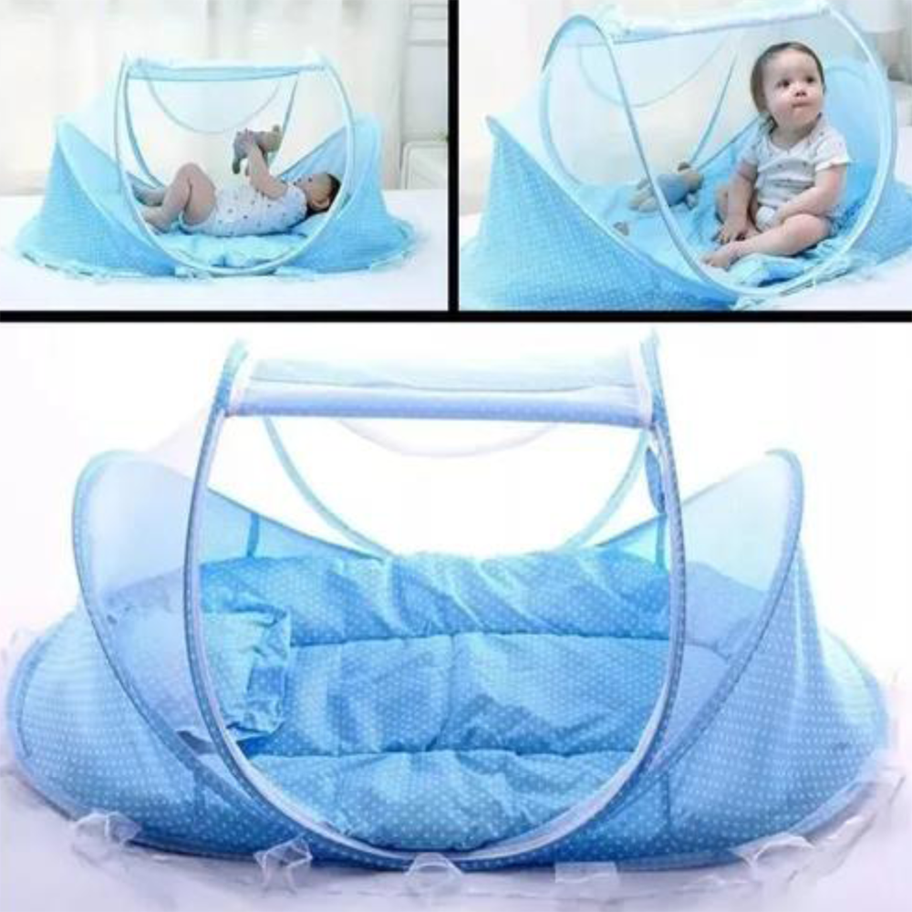 Moisés azul Plegable Portátil Mosquitero para Bebe de viaje con Colchon 