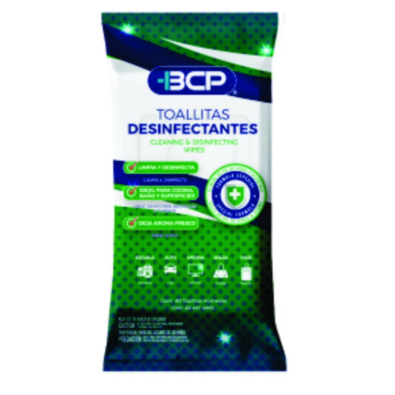 Toallitas Desinfectantes BCP, Cont. 40 Toallitas (2 piezas)