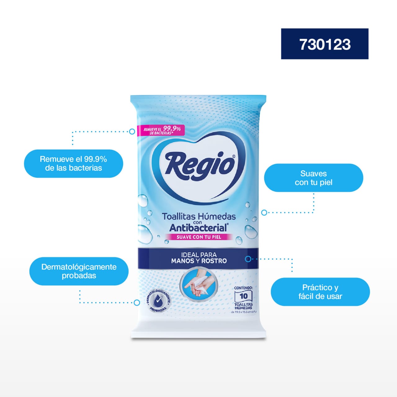 Toallas Húmedas Con Antibacterial, Cont. 10 Toallitas (3 paquetes)