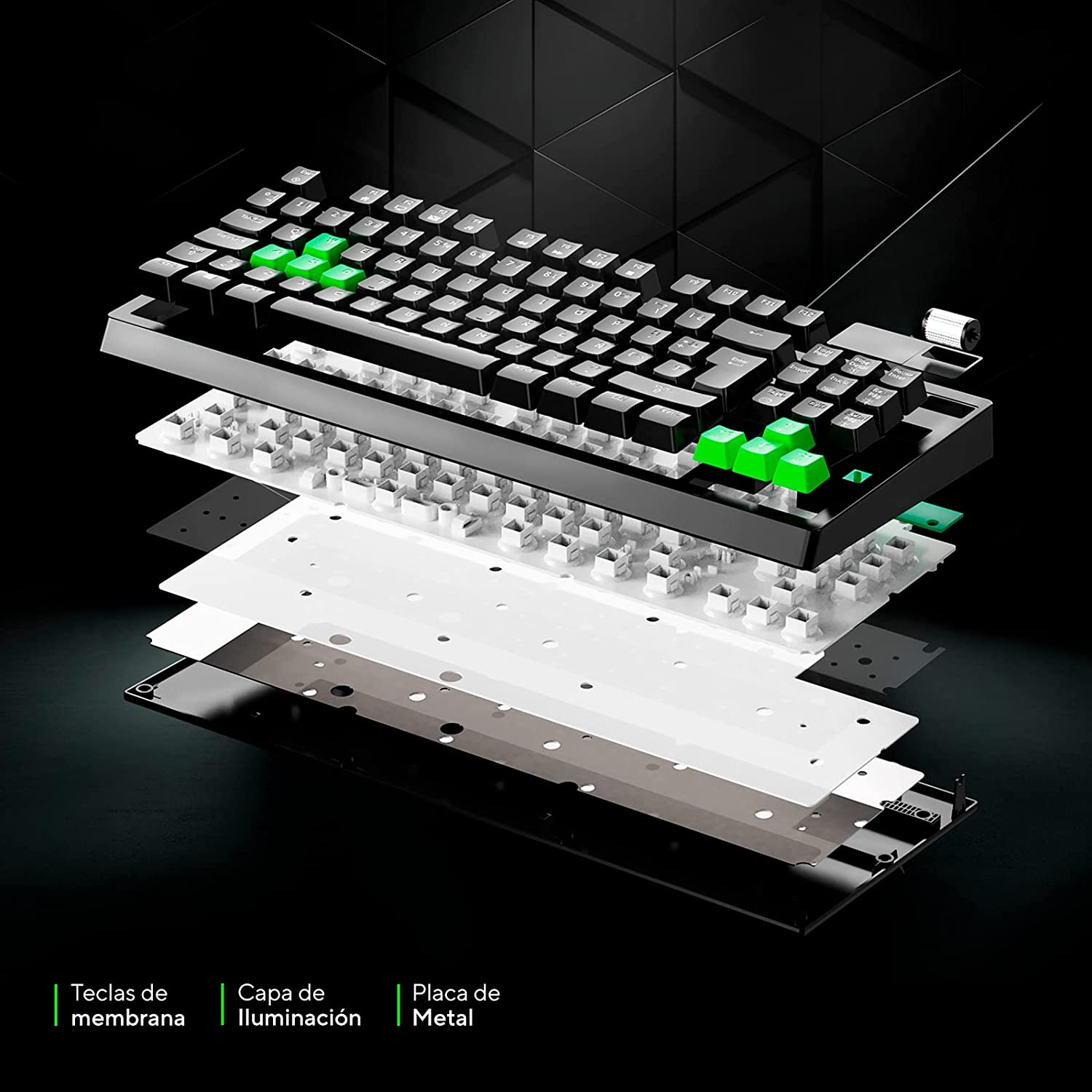 Teclado de membrana USB Gamer VSG Pulsar Color Negro con luz RGB