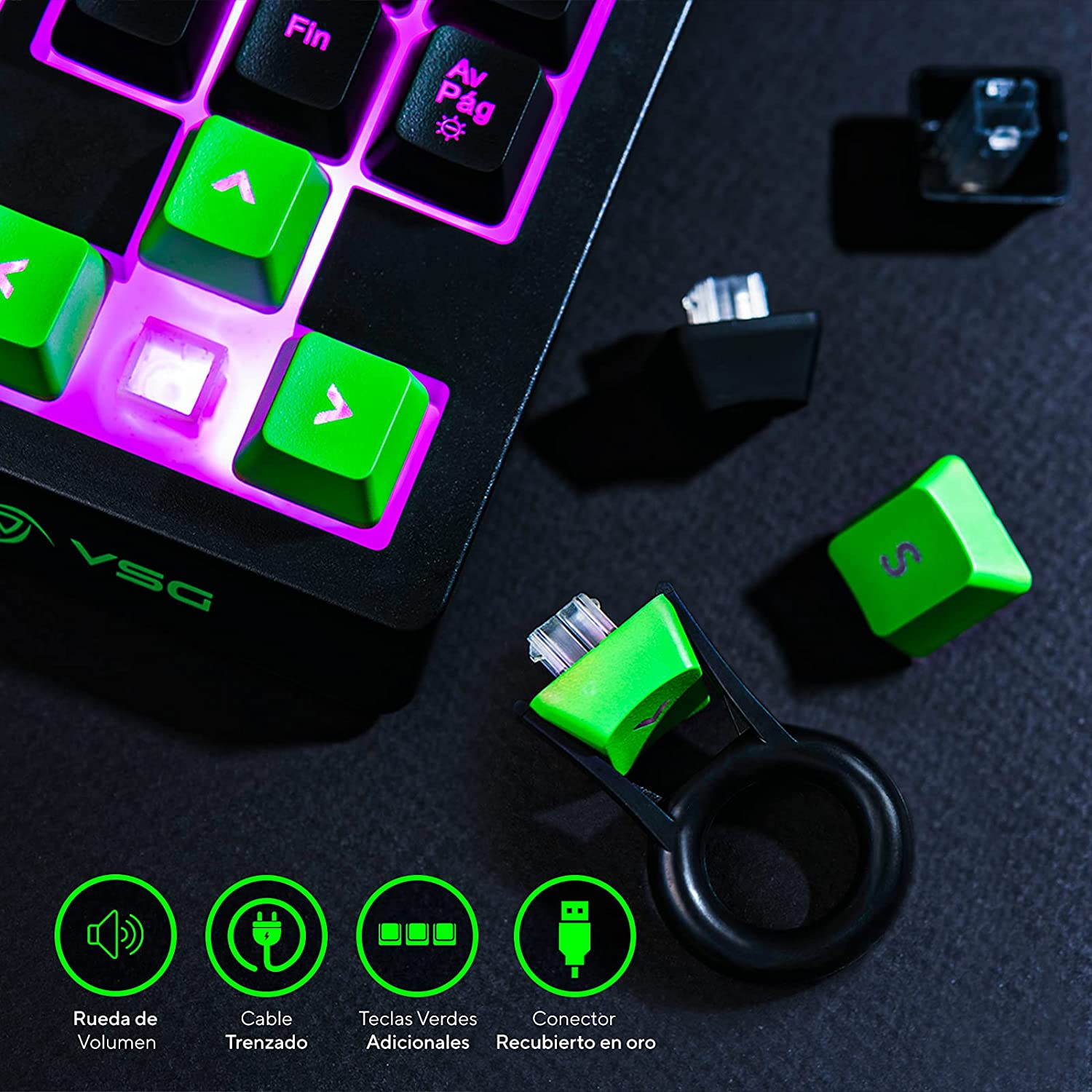 Teclado de membrana USB Gamer VSG Pulsar Color Negro con luz RGB