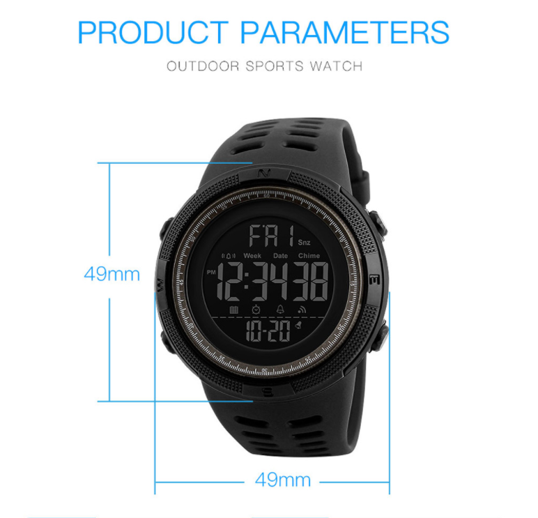 Reloj Digital Skmei 1251 Deportivo Negro Contra Agua