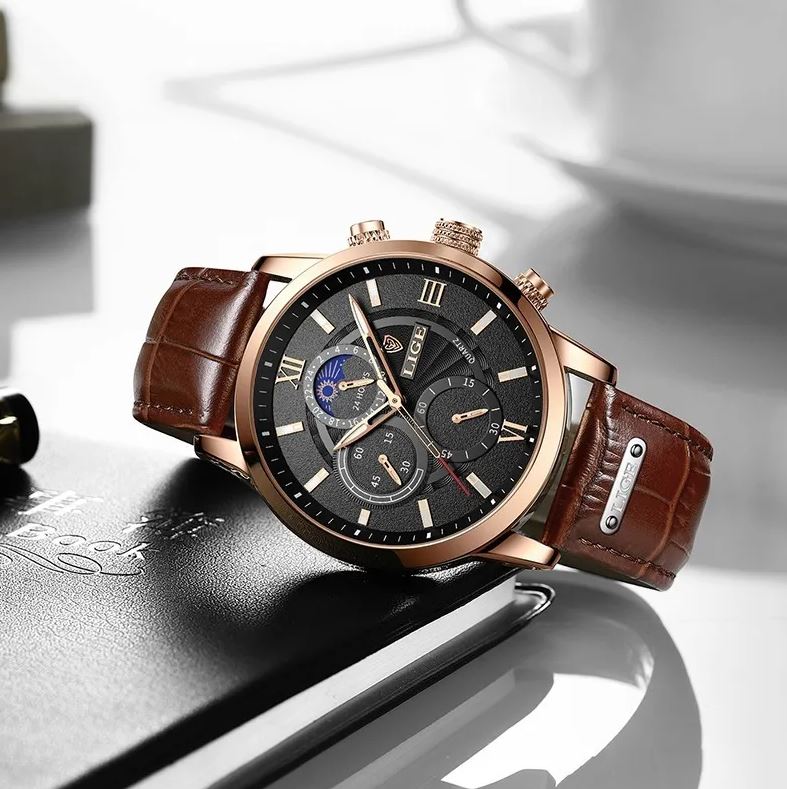 Reloj Pulsera Lige Analógico Impermeable De Cuarzo Para hombre Cafe