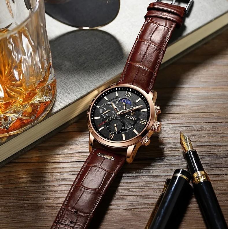 Reloj Pulsera Lige Analógico Impermeable De Cuarzo Para hombre Cafe